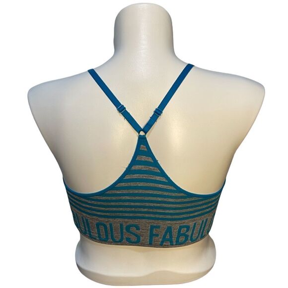 FABULOUS GRAPHIC RACERBACK SPORTS BRA GRAY TURQUOISE STRIPED|L-XL - Picture 2 of 4